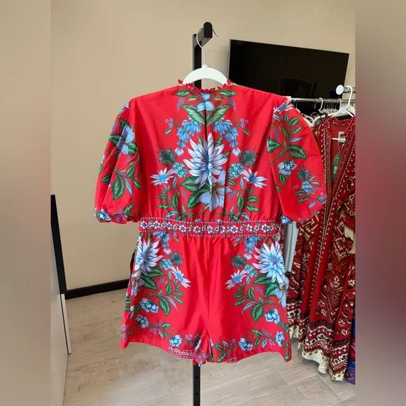 Farm Rio: Red Sweet Bloom Bouquet Organic
Cotton Romper / Mini Dress - Picture 4 of 11